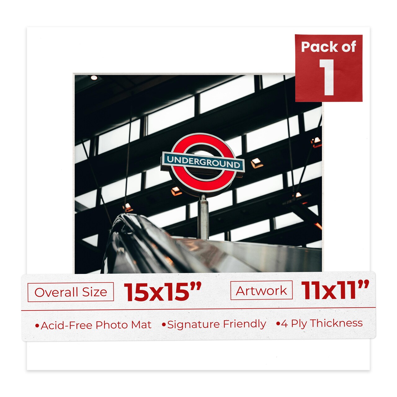 Textured White Mat Board for 15x15 Frames - Fits 11x11 Photos